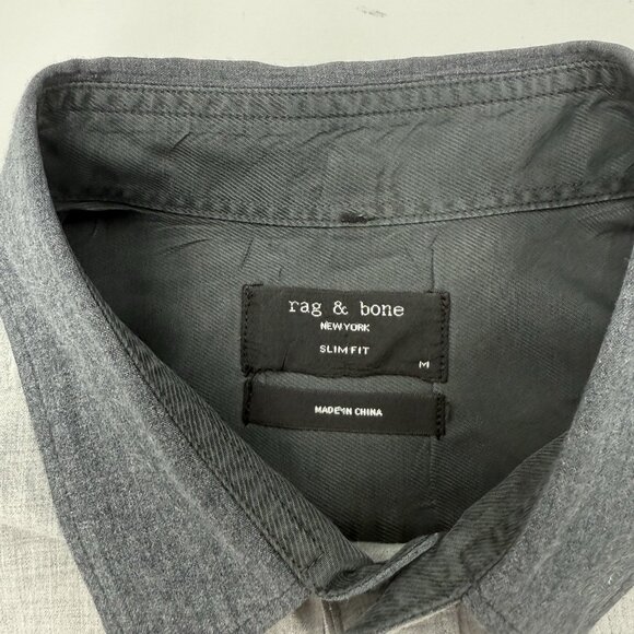 Rag & Bone Mens M Slim Fit Light Dark Gray Dual Tone Long Sleeve Button Up Shirt - Picture 3 of 8